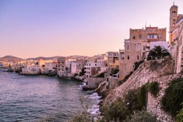 Sunset on Syros island in Greece